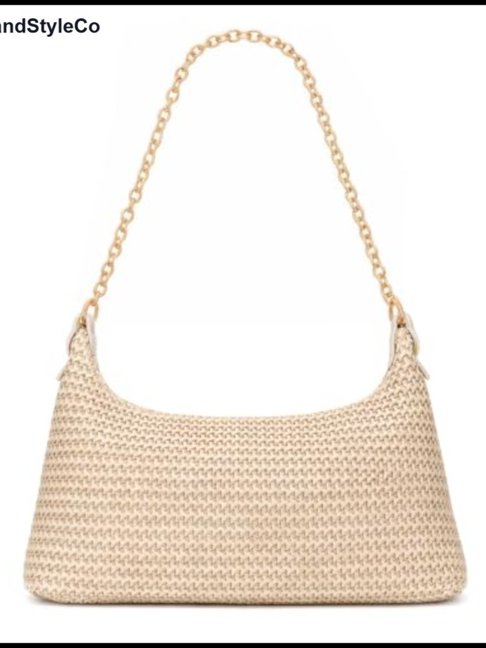 Woven Straw Beach Tote Bag Boho Shoulder Purse with Chain and Leather Strap